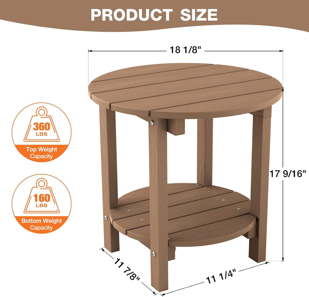 YEFU Adirondack Side Table, 18" Outdoor Side Table, Set of 2, Teak