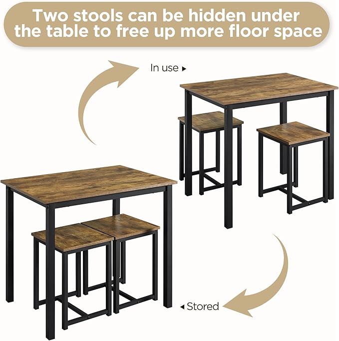 Yaheetech Industrial Dining Kitchen Table Set for 2 Breakfast Nook Table w/ 2 Stools for Dining Room Kitchen Small Space, Rustic Brown (3 Piece)