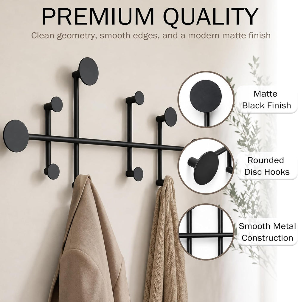 Wall Mounted Coat Rack, Minimalist Metal Coat Hooks for Entryway, Black