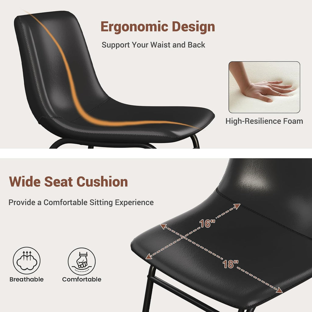 Dining Chairs Set of 4, 18in PU Leather Modern Kitchen Chairs, Black
