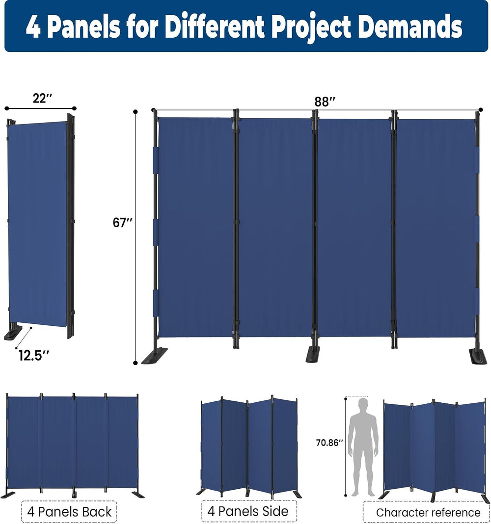 Room Divider, 4 Panel Upgraded 88” Folding Screen Highly Secretive(Blue)