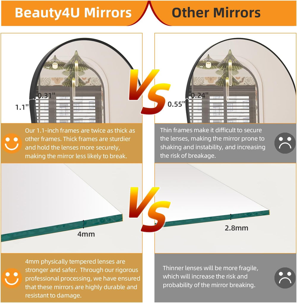 Beauty4U 71" x 32" Arched Full Length Mirror with Stand, Black Floo...