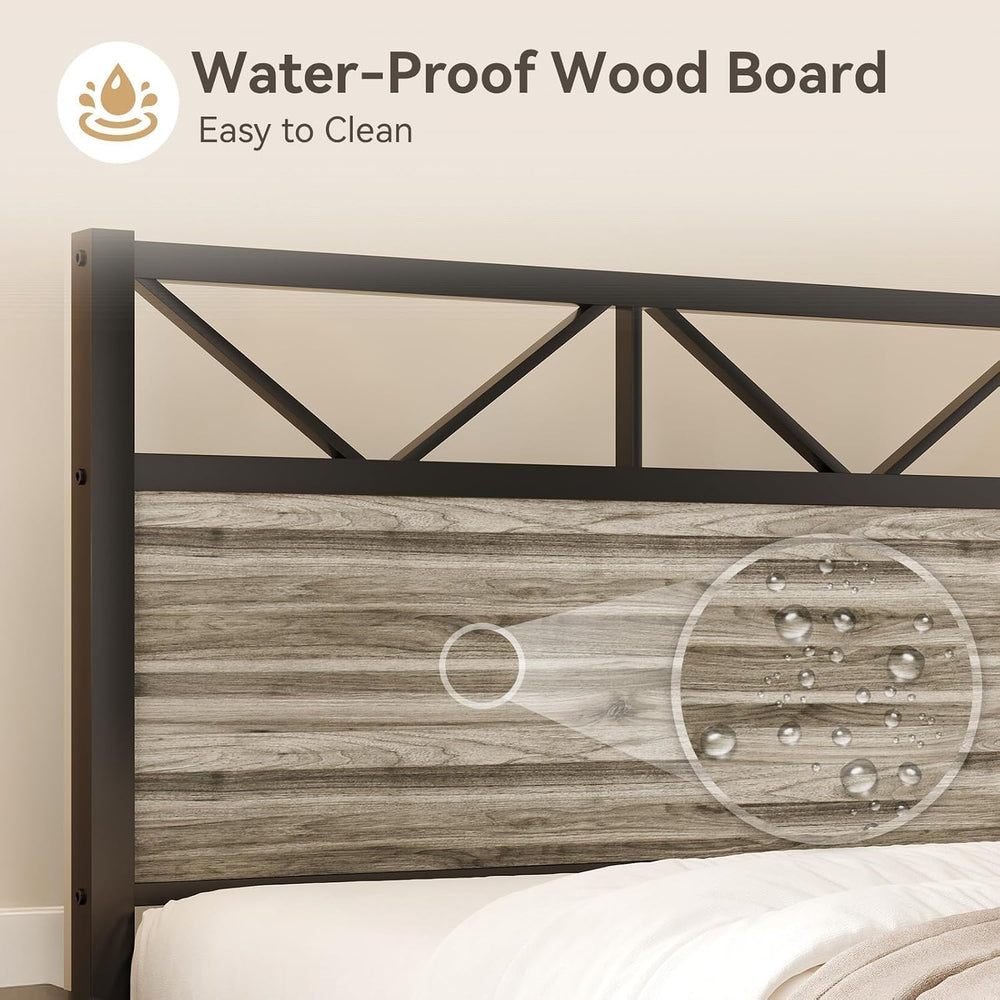 IMMERSTABLE King Size Bed Frame with 51.2'' Tall Headboard, Wash Grey
