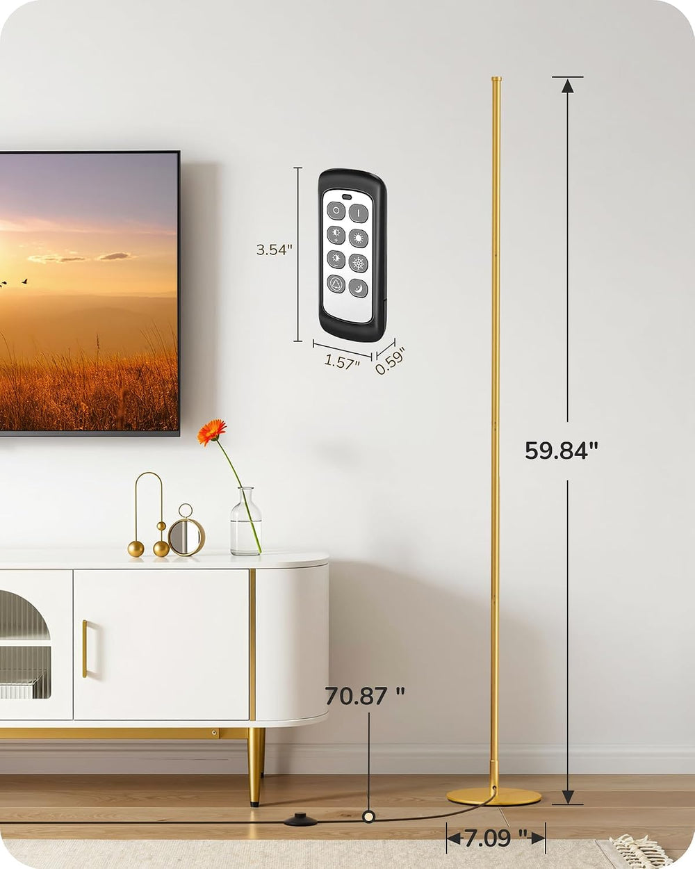 EDISHINE 59.8" Corner Lamp with Remote & 3 Height Settings, Dimmable...