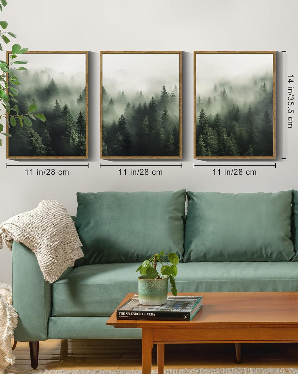 SHENIFY Green Fog Pine Tree Forest Canvas Wall Art 11x14in Framed Modern Artw...