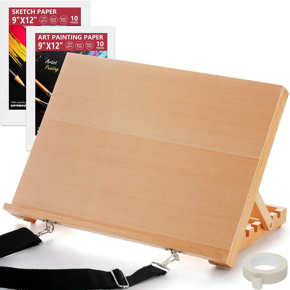 16.5"x12" Beechwood Tabletop Easel with Paint and Sketch Papers,Mas...