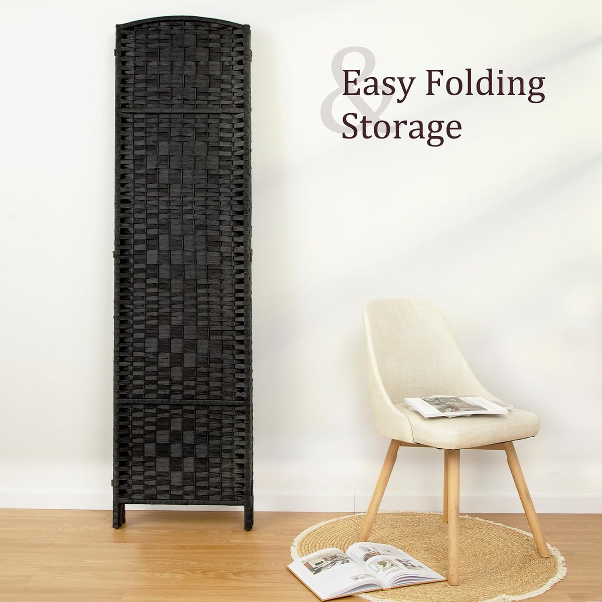RHF Room Divider Panel,Partition Room Dividers,3Panel Privacy Screen,Black