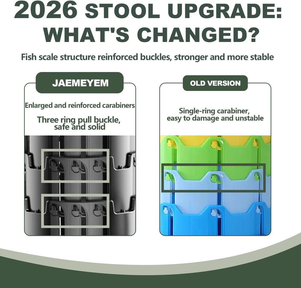 JAEMEYEM 2 PCS Upgraded Collapsible Stool Chair, Max 660lb Folding Stool, Lightweight, Sturdy, Adjustable, Portable, Foldable Seat Stools for Outdoor Camping Fishing Hiking BBQ