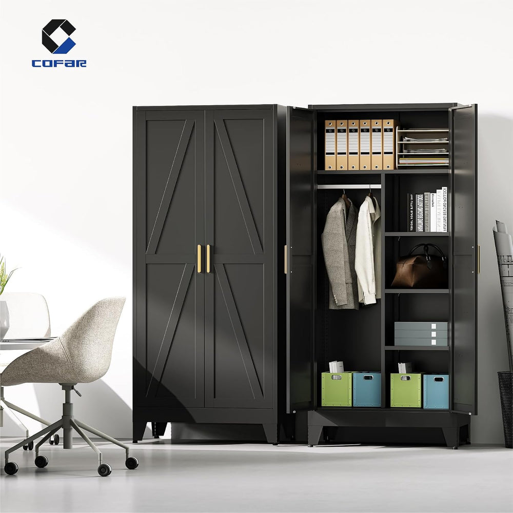 COFaR Wardrobe Closet with Doors, Metal Bedroom Armoire with Adjustable Hangi...