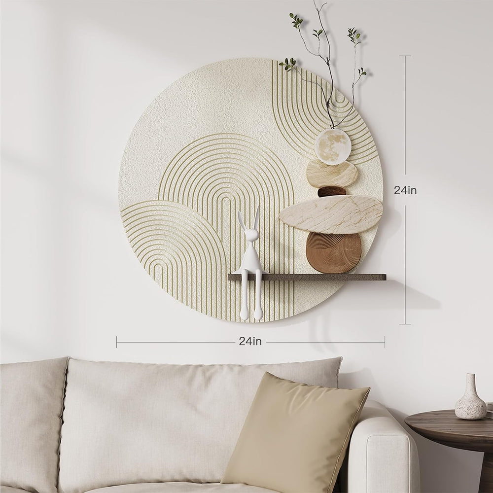 3D Textured Abstract Modern Round Wall Art Decor for Living Room, 24x24 In