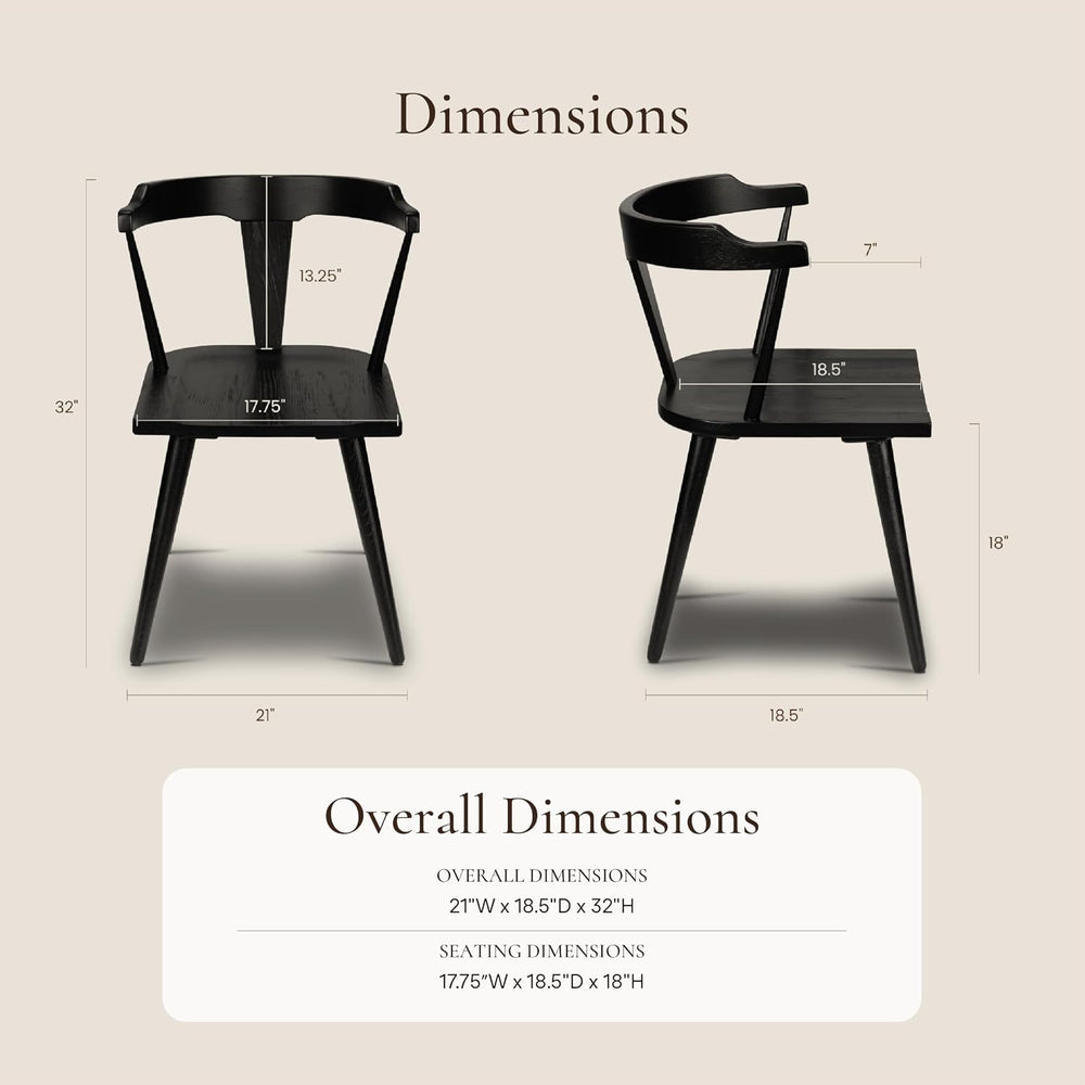 Poly & BARK Mid Century Modern Enzo Black Dining Chair – Solid Oak Wood S...