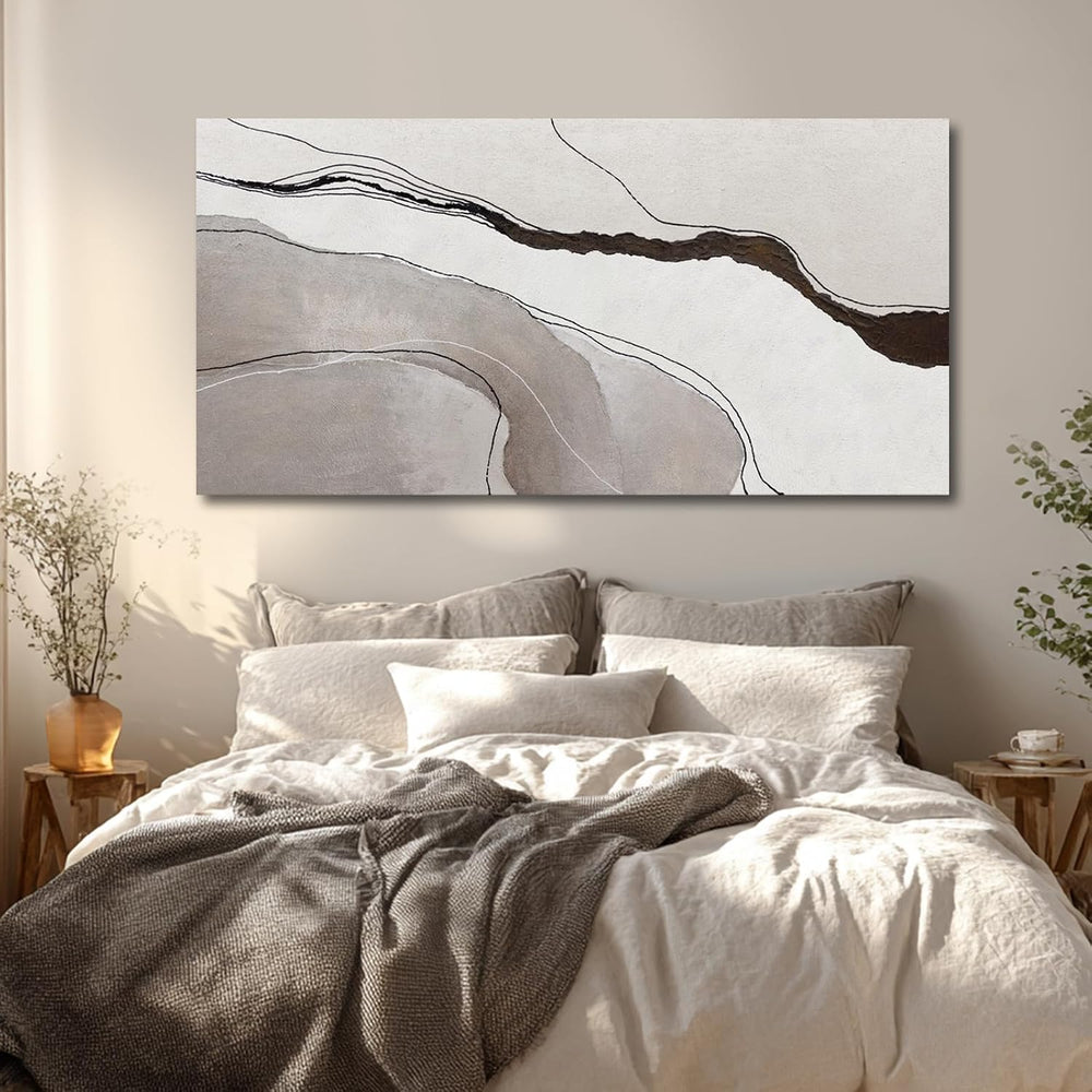 YLLTIEM Beige Gray Abstract Wall Art Canvas Print Modern Minimalist for Livin...