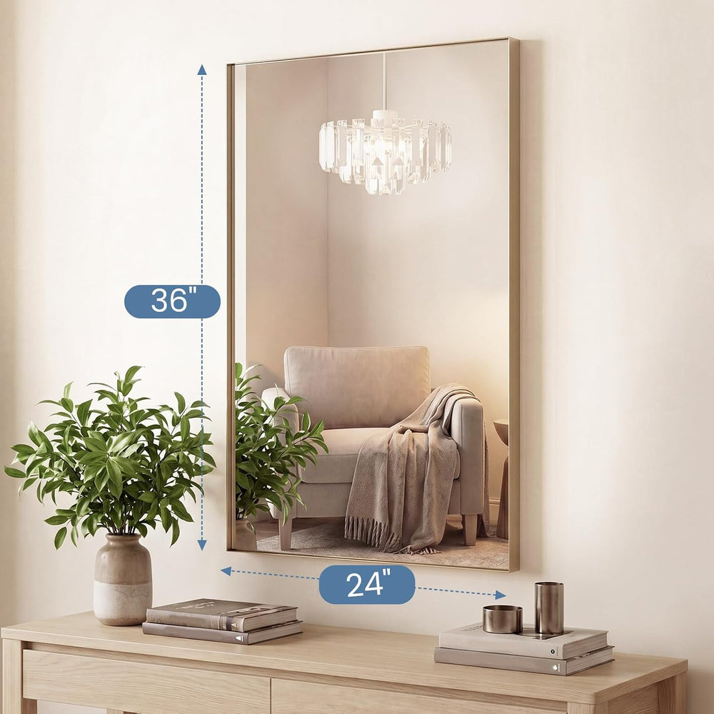 DUMOS 24"x36" Wall Mirror, Bathroom Mirrors for Over Sink, Gold