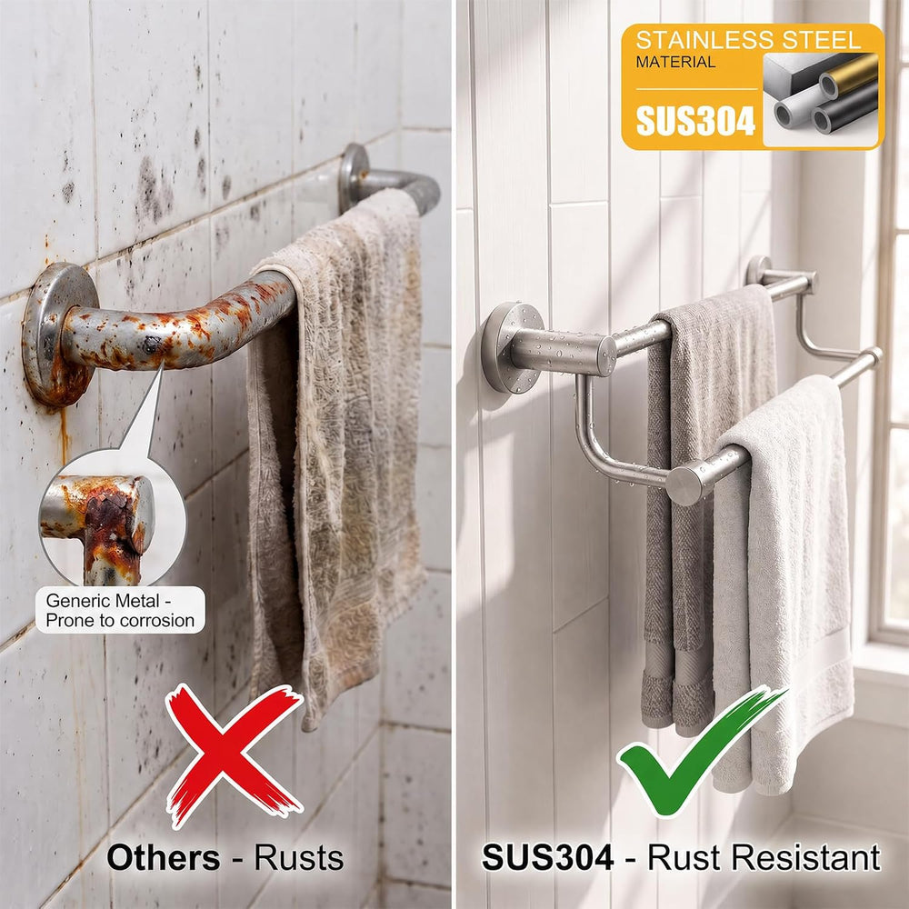 BESy Double Towel Bar Towel Rack for Bathroom Wall Mounted Brushed Nickel