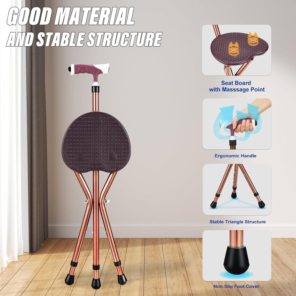 Folding Cane Seat Combo 400 lbs Capacity Portable Cane Stool Handy Folding Cr...
