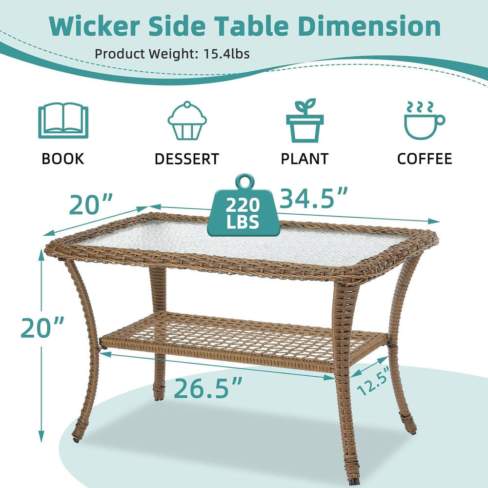 MEETWARM Wicker Patio Coffee Table, 34.5" Rectangle Outdoor Coffee Table...