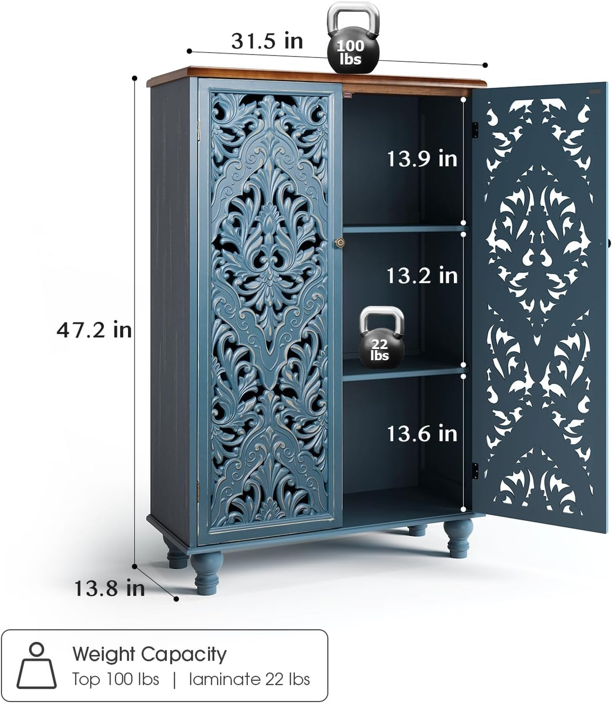 JOINICE 47" Tall Accent Cabinet with Doors & Storage for Living Room,Blue