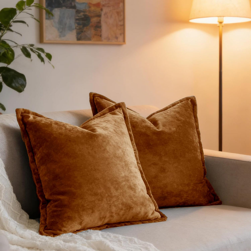 Luxurious Velvet Euro Shams Decorative Throw Pillow Covers 26x26 Set of 2 Sol...