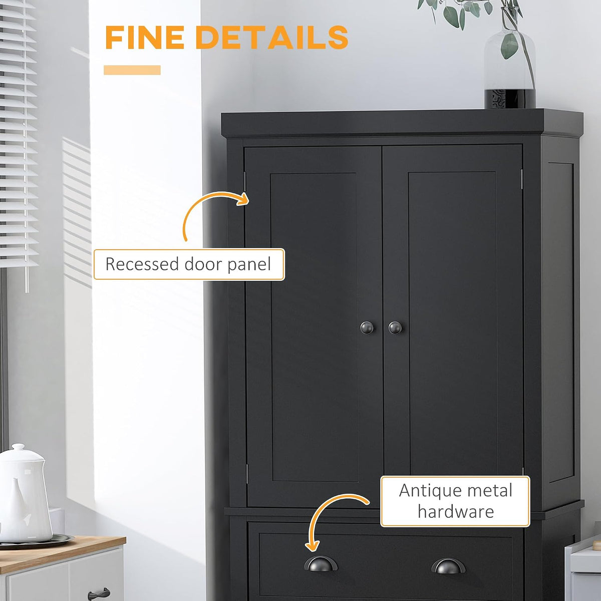 HOMCOM 72.5" Kitchen Pantry Cabinet Freestanding 4 Doors Black