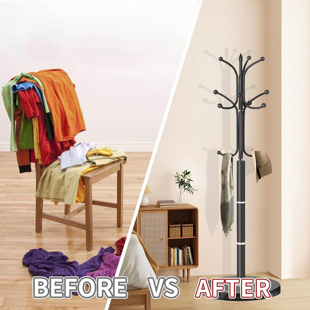 OIRUMIE Coat Rack,Coat Rack Freestanding with 12 Hooks Marble Base