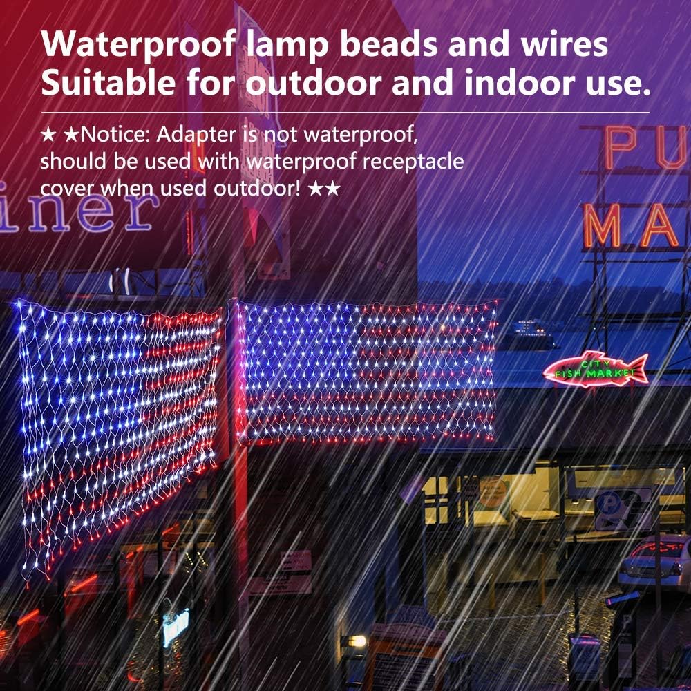 (New) American Flag Lights, 420 LED USA Flag, Outdoor Waterproof Patriotic Li...