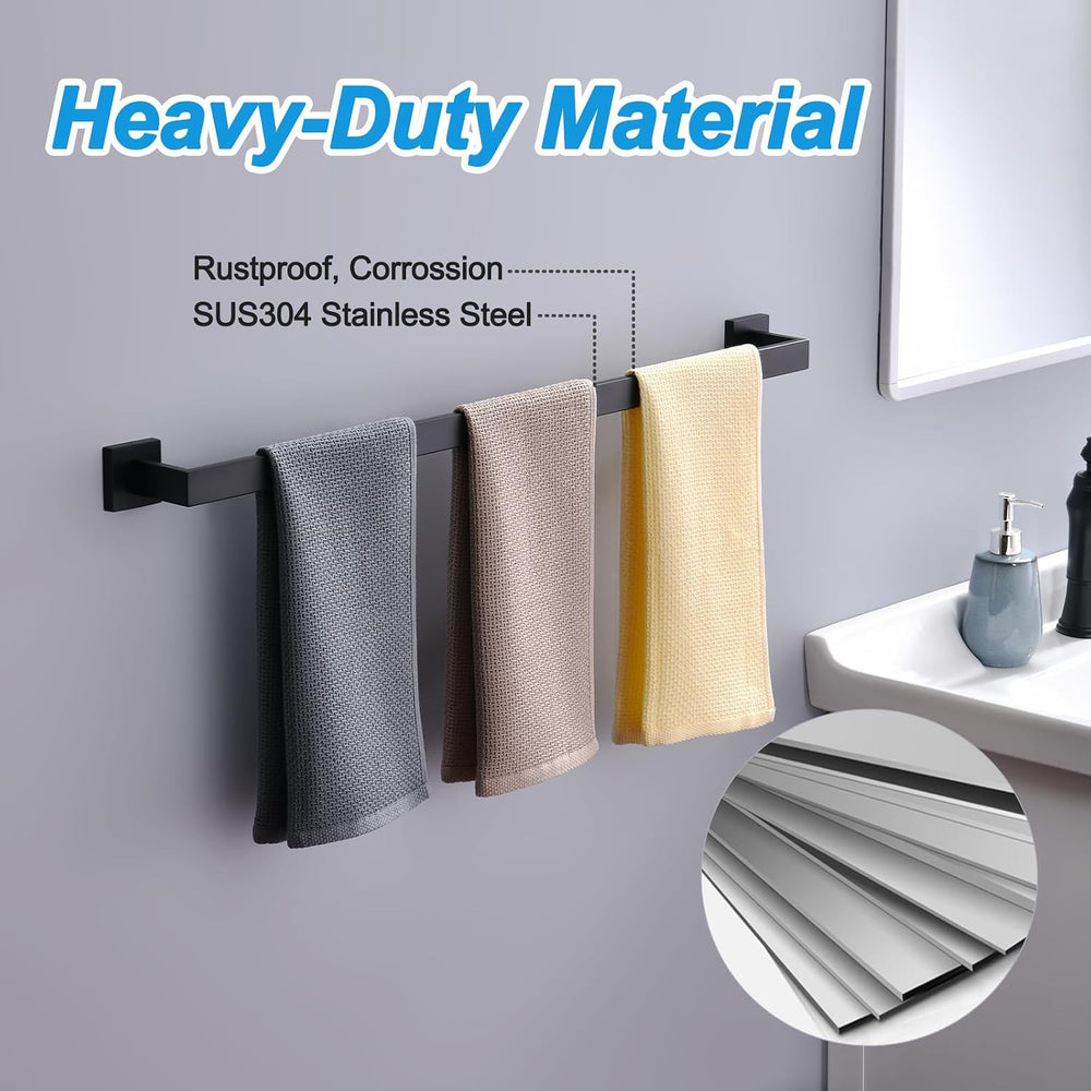 Bath Towel Bar, 32-Inch Towel Racks, Square Thicken Towel Holder, Wall Mounte...