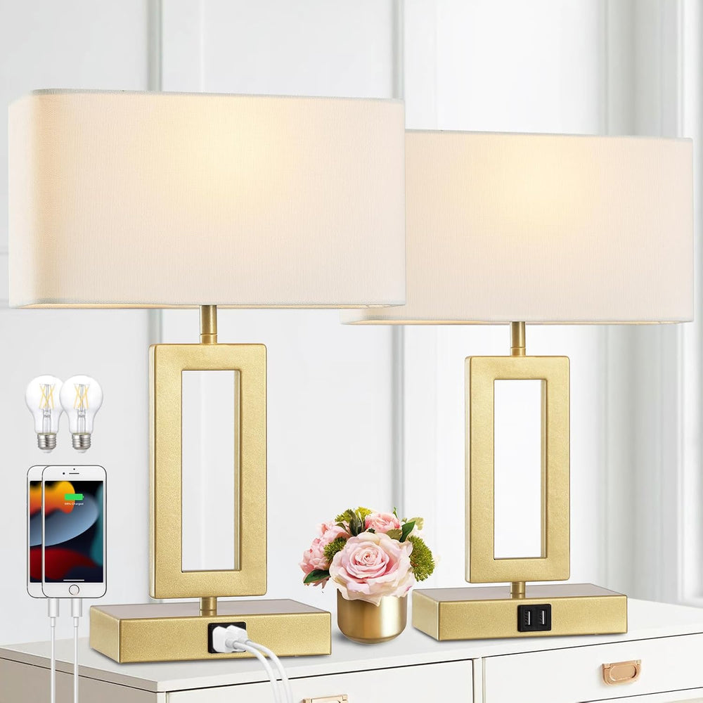gernehop Gold Table Lamps Set of 2 with Dual USB Ports,3-Way Dimmable Touch C...