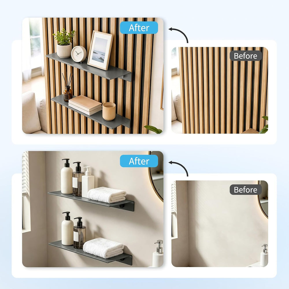 Art3d Floating Shelves for Wood Slat Panels, 11.8 x 4.7 in, 2-Pack, Grey