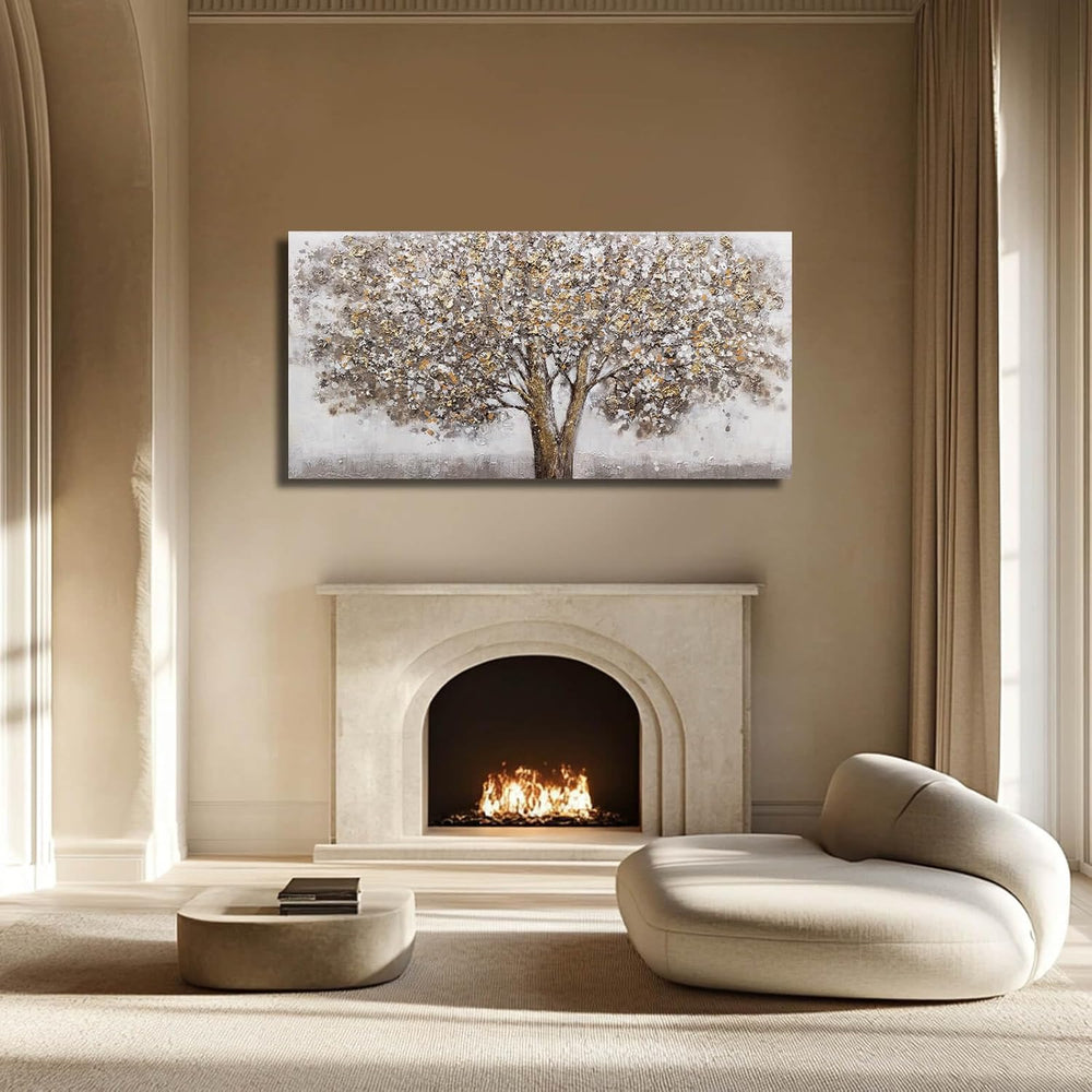 Large Framed Neutral Tree Landscape Wall Art for Living Room,29x58 In