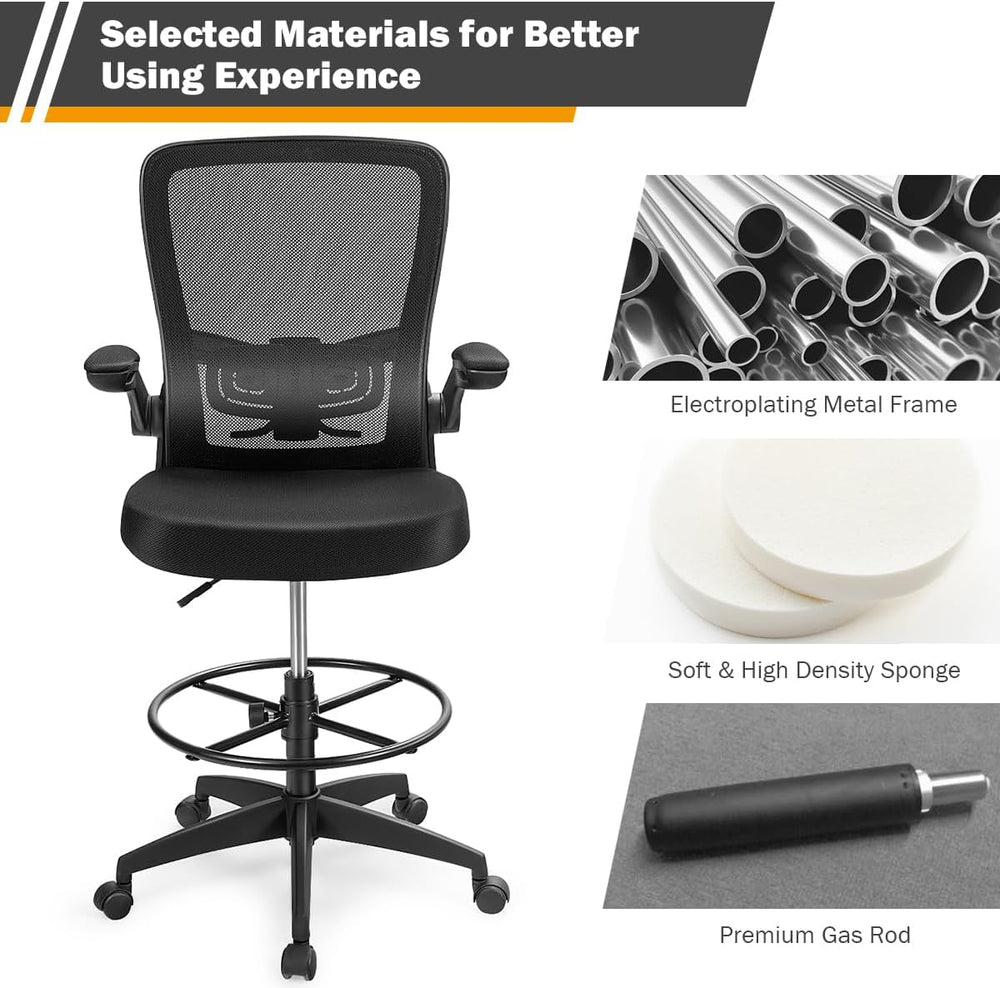 GIANTEX Drafting Chair Set of 3, Tall Office Chair for Standing Desk, Black