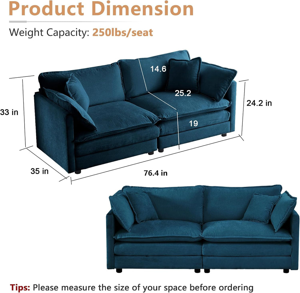 mikibama Luxury 2 Piece Sofa Set, 2 Pieces of Loveseat Sofa, Modern Chenille ...