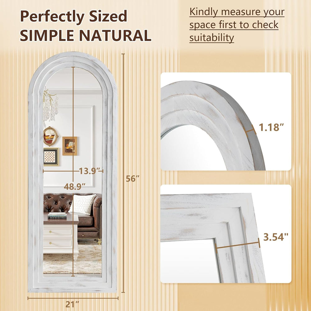 MirrMuse Arched Floor Full Length Mirror with Wood Frame, 56"x21" R...