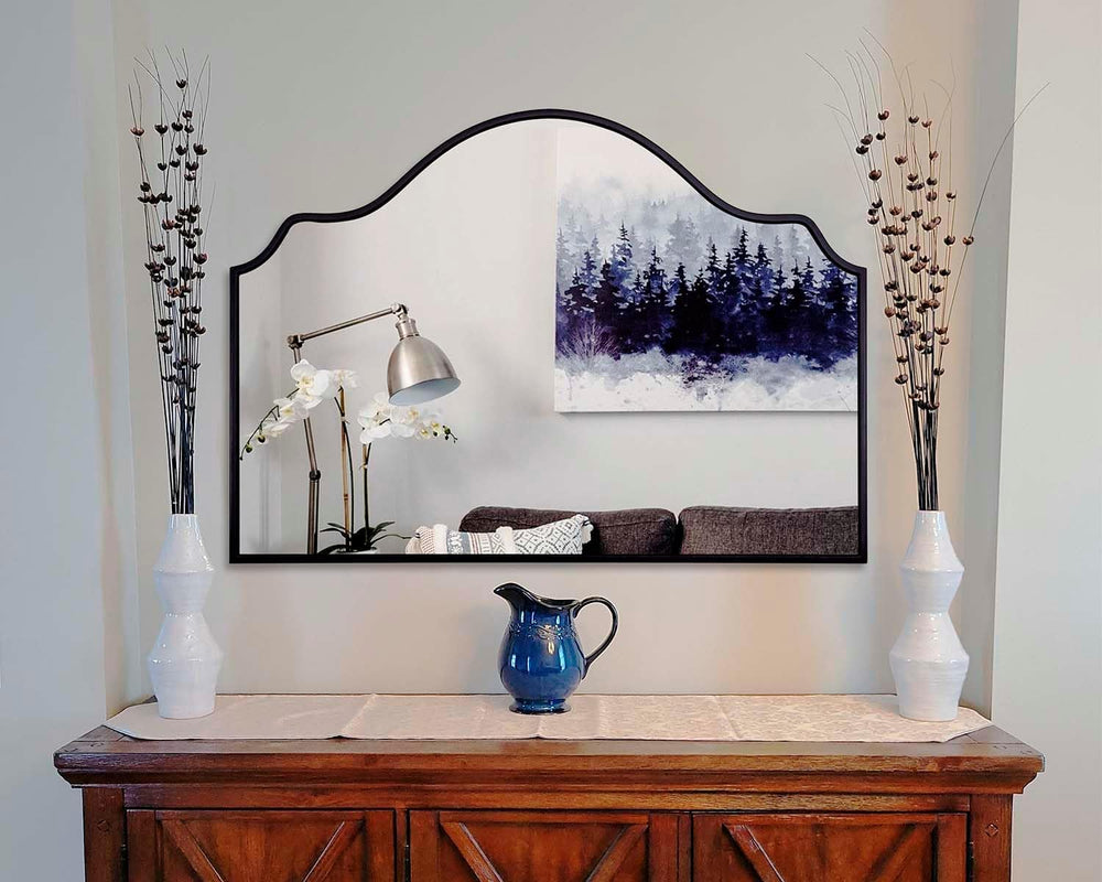 Chende Wide Arched Mirror, Large Black Scalloped Mirrors 47'' x 32...