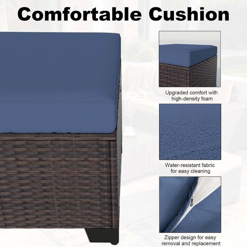 2 Pieces Wicker Ottomans, All Weather Rattan Patio Ottoman with Removable Cus...