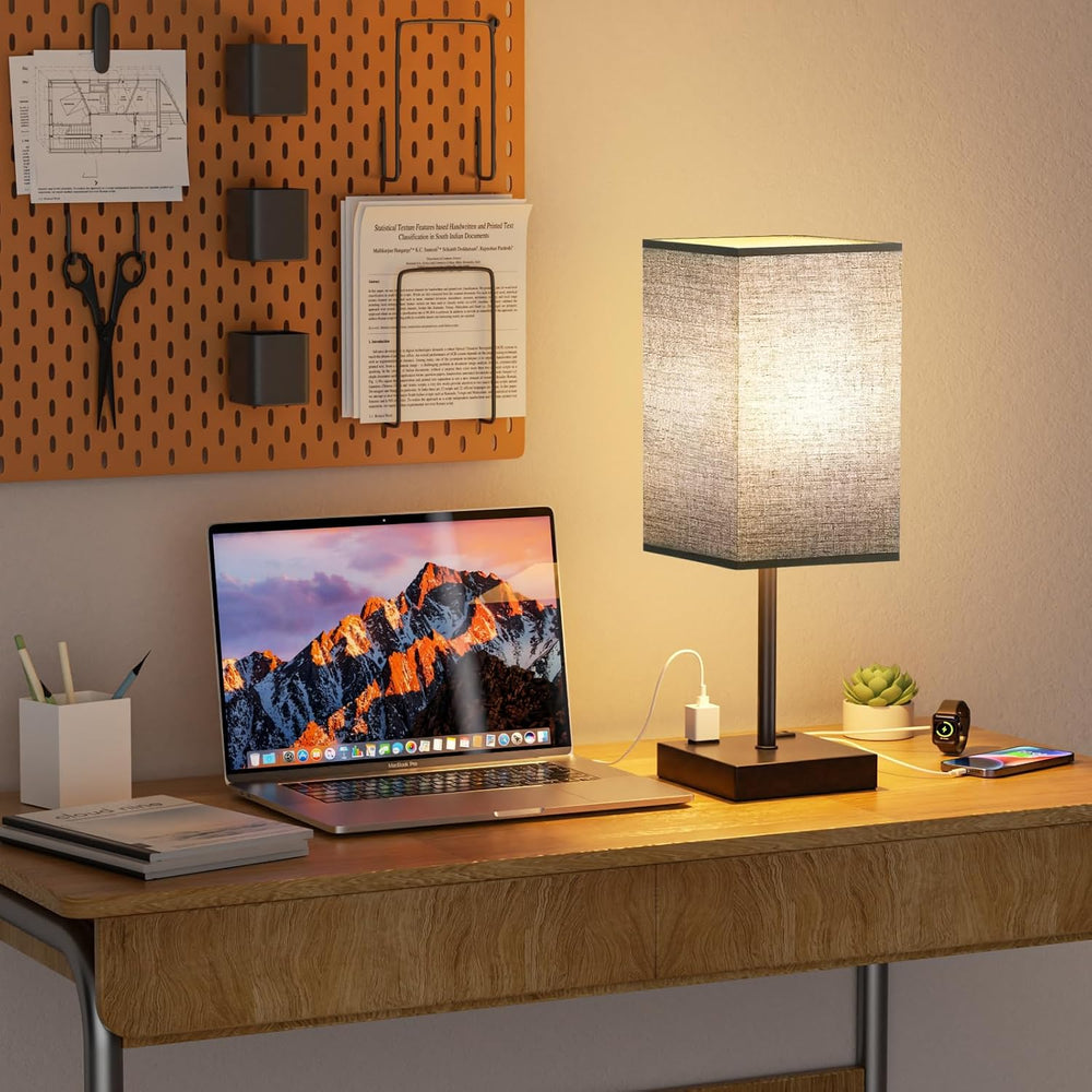 17.4" Set of 2 Table Lamp for Bedroom - Dimmable, USB C+A, 2 AC Outlets