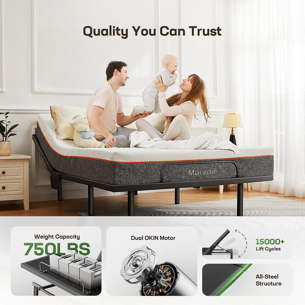 Marsail Queen Adjustable Bed Base Frame, 4 Ports USB A&C Adjustable Bed B...