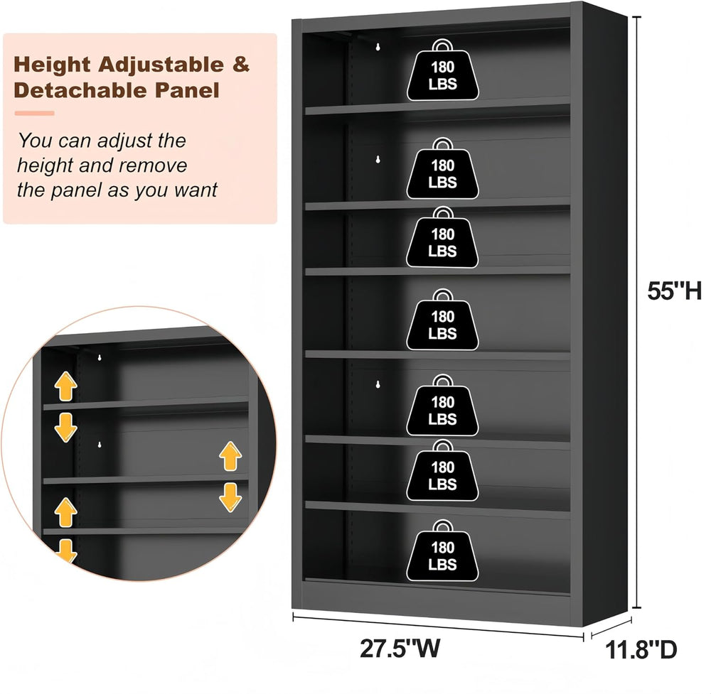55" Media Storage Cabinet,Metal CD Shelf with 6 Adjustable Shelves