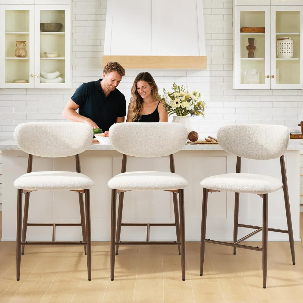 MALOL Upholstered Bar Stools Set of 3, Beige