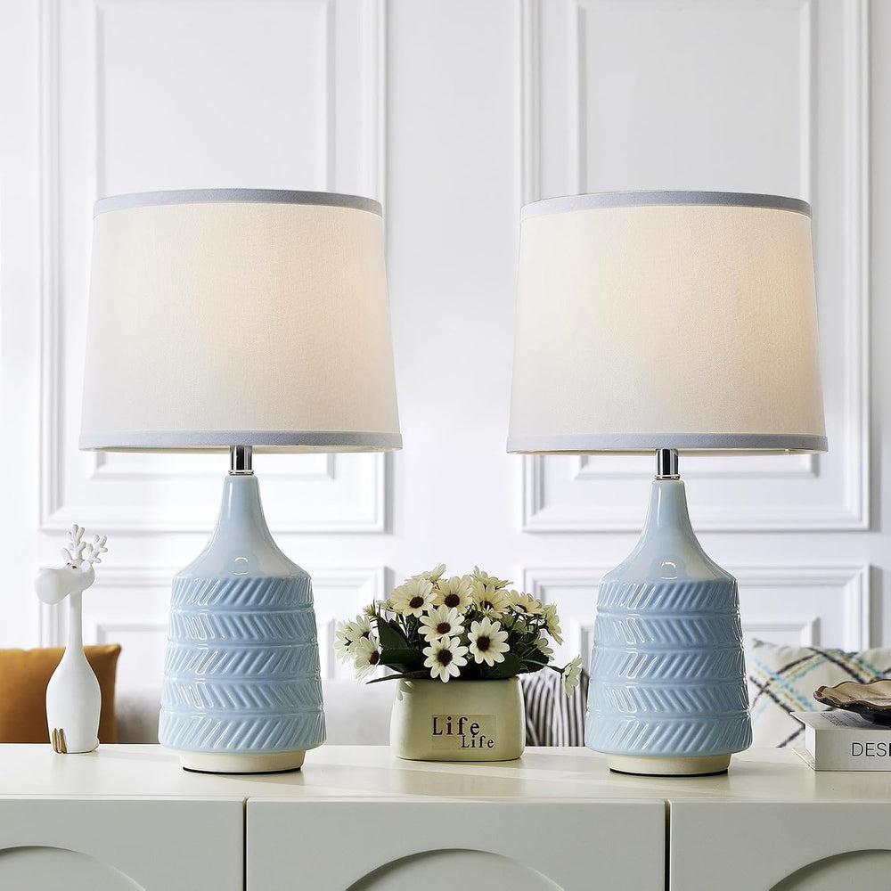 Sky Blue Ceramic Table Lamps Set of 2, 18.5" Modern Bedside Lamps for Ni...