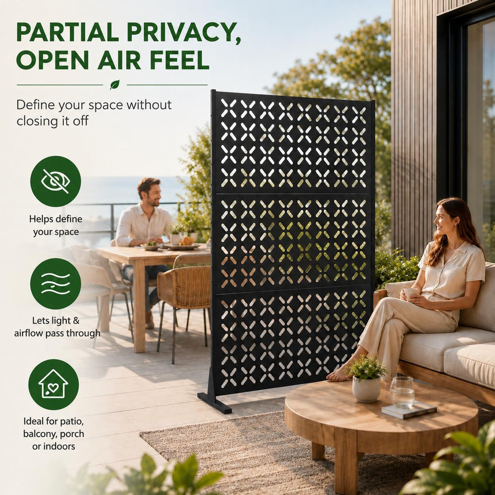 72" Outdoor Privacy Fence Screen, Decorative Metal Panel Patio Divider