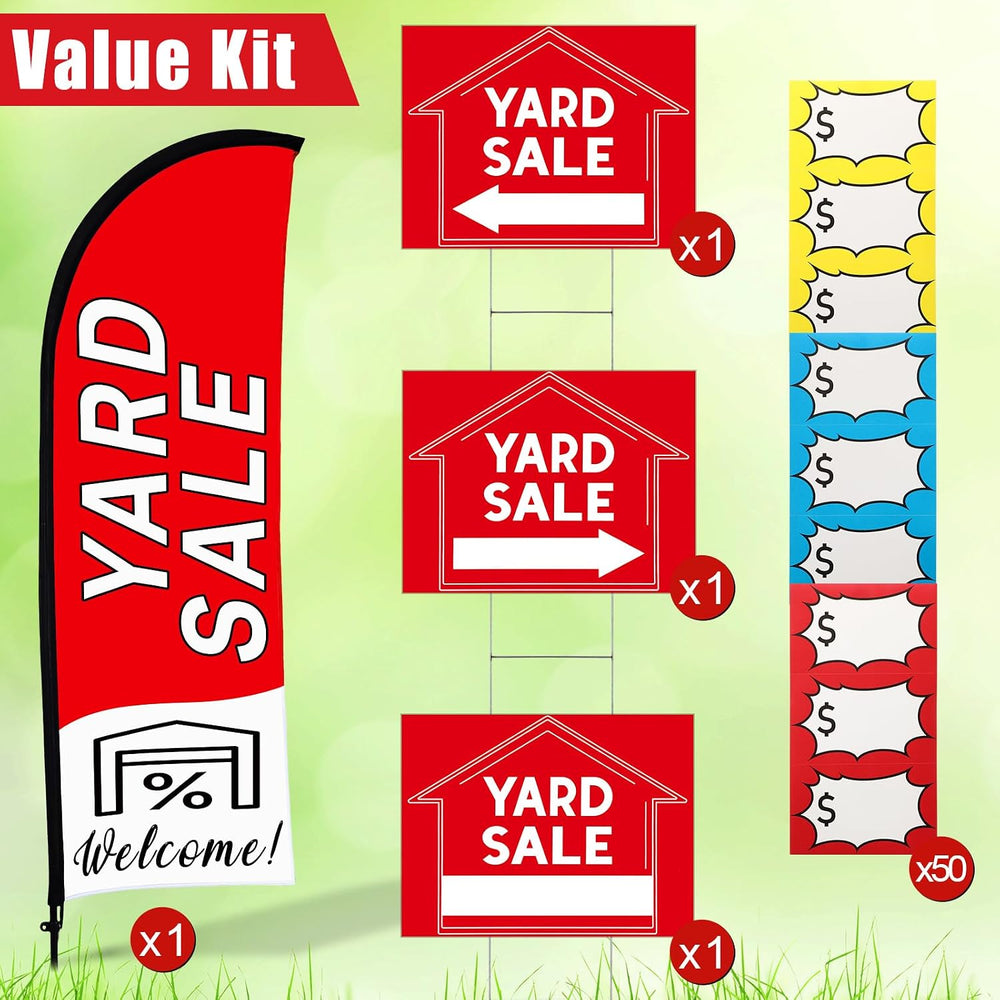 Buryeah Yard Sale Feather Flag Signs Set, 1 Pack 7ft Yard Sale Banner with Po...