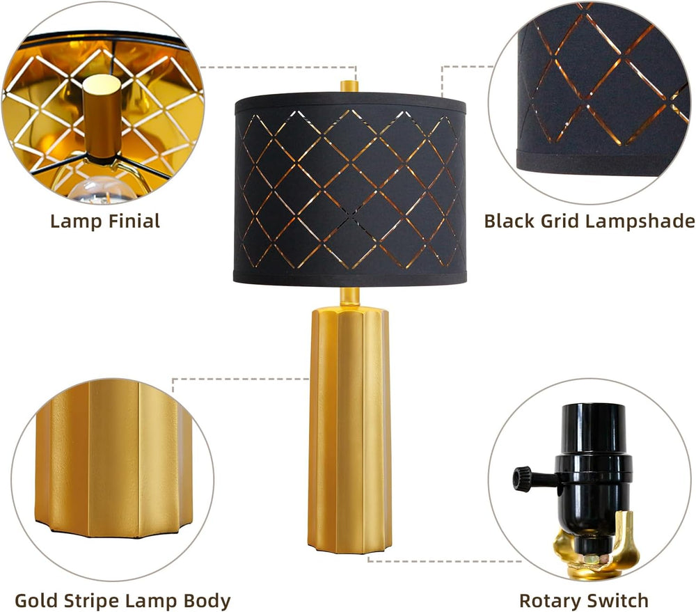 Set of 2 Modern Table Lamps for Living Room Bedroom, Gold Nightstand Resin La...