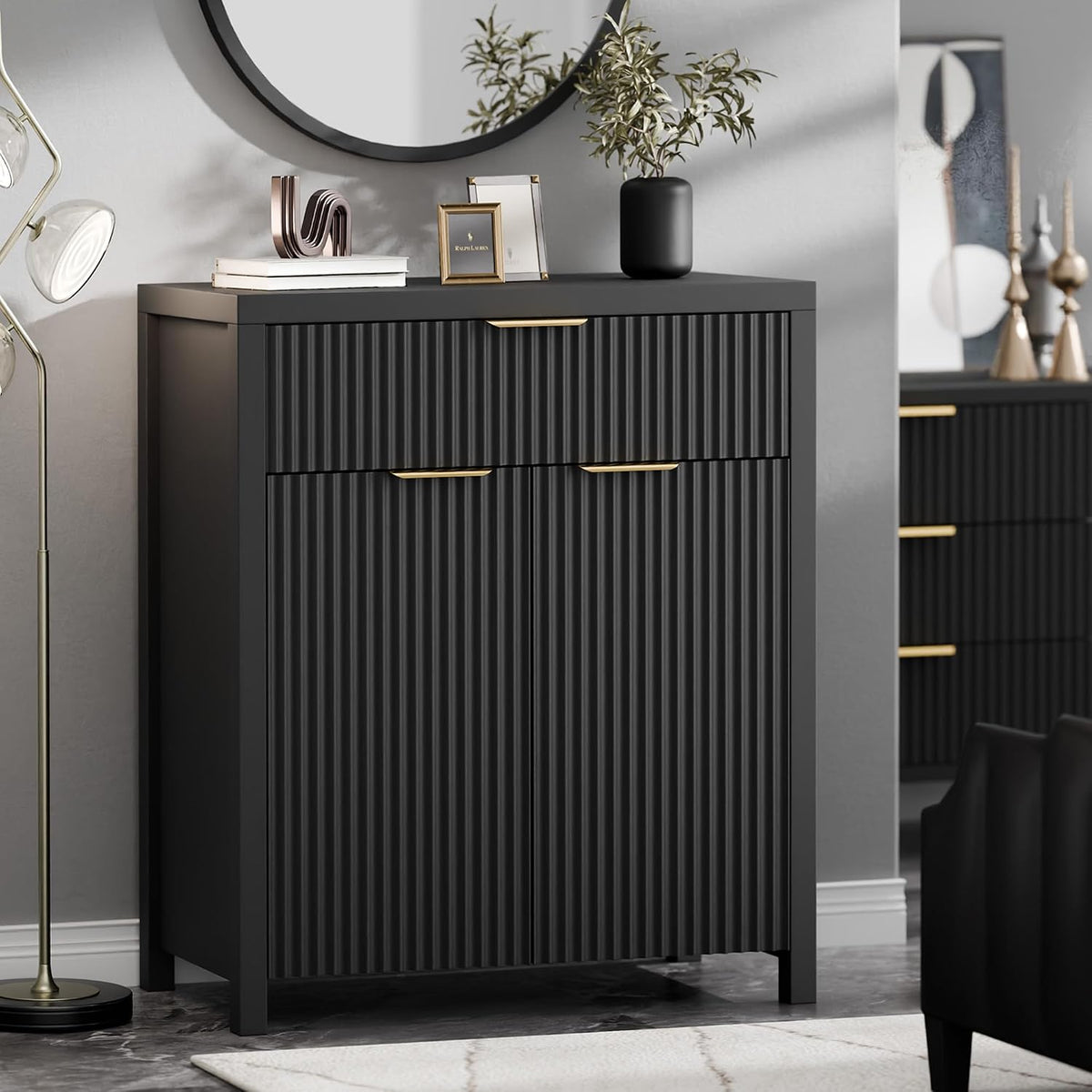 lulive fluted buffet cabinet for kitchen, 28.3" sideboard, side view