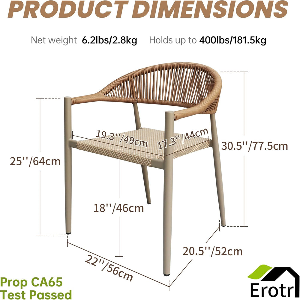 8 Pcs Stackable PE Rattan Patio Dining Chairs with Arms, Light Brown