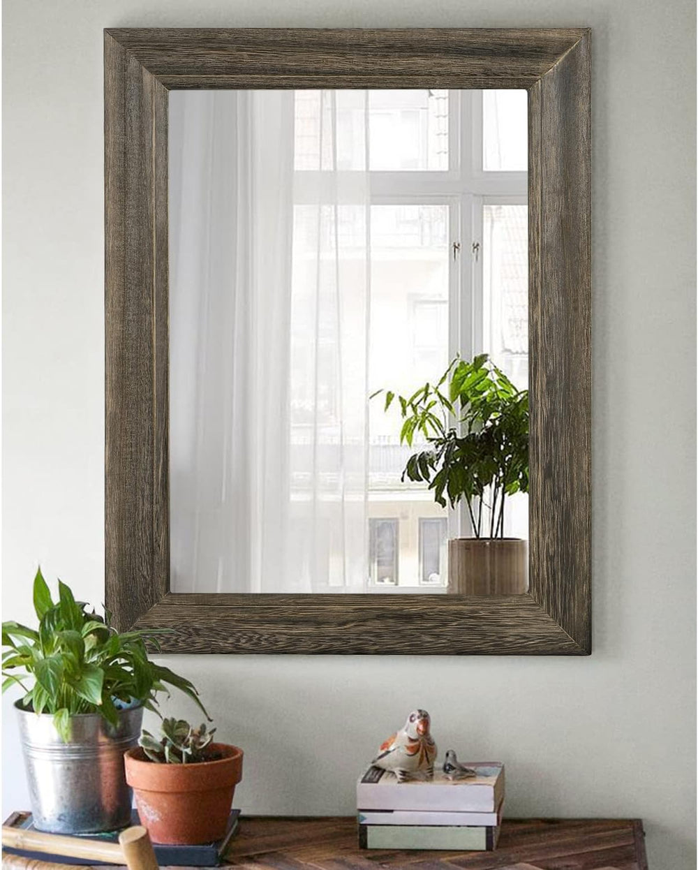 Retro Wall Mirror with Wood Framed Large Rectangle Hanging Mirrors 20"x1...