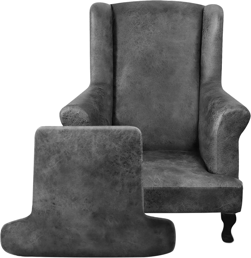 ANARACHON Leather Look Wingback Chair Covers, 2-Piece Wing Chair slipcover, S...