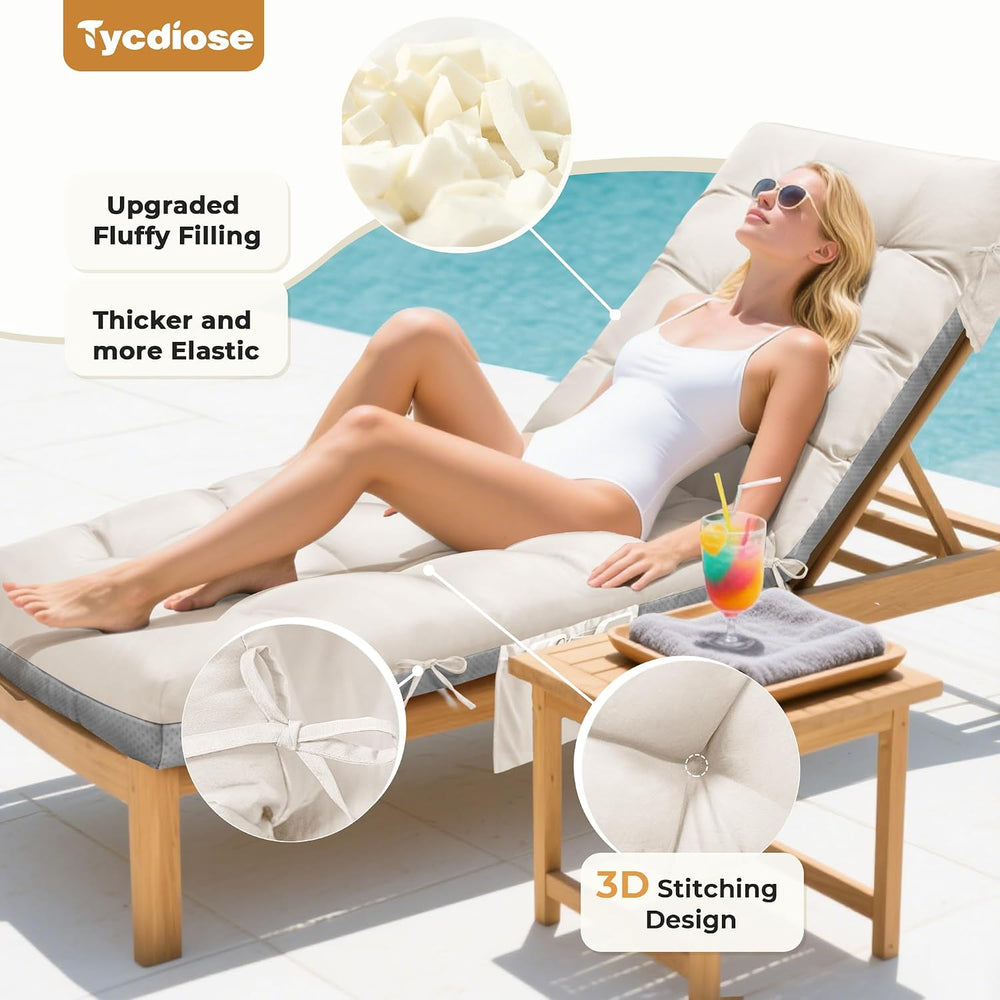 Outdoor Lounge Chair Cushion, Waterproof Replacement Chaise Lounge Cushions f...