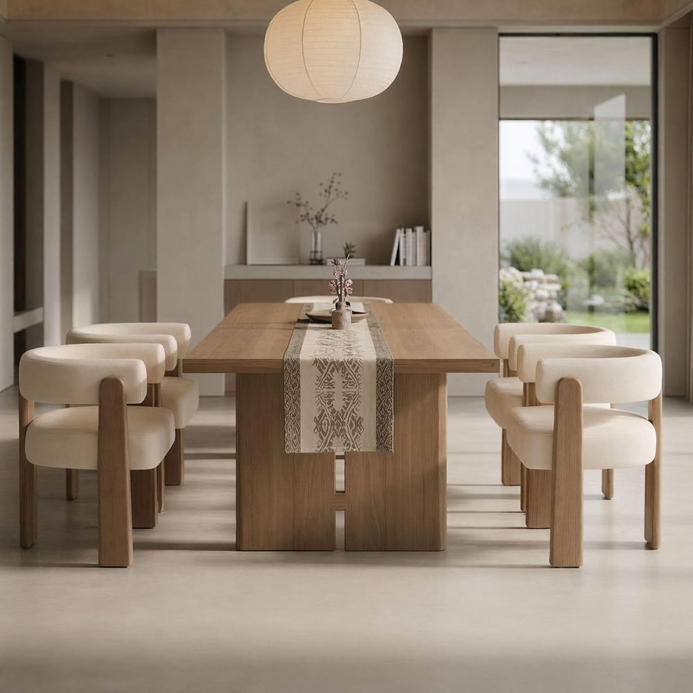 Hyfirm Set of 4 Modern Boho Barrel Dining Chairs with Wood Legs, White Uphols...