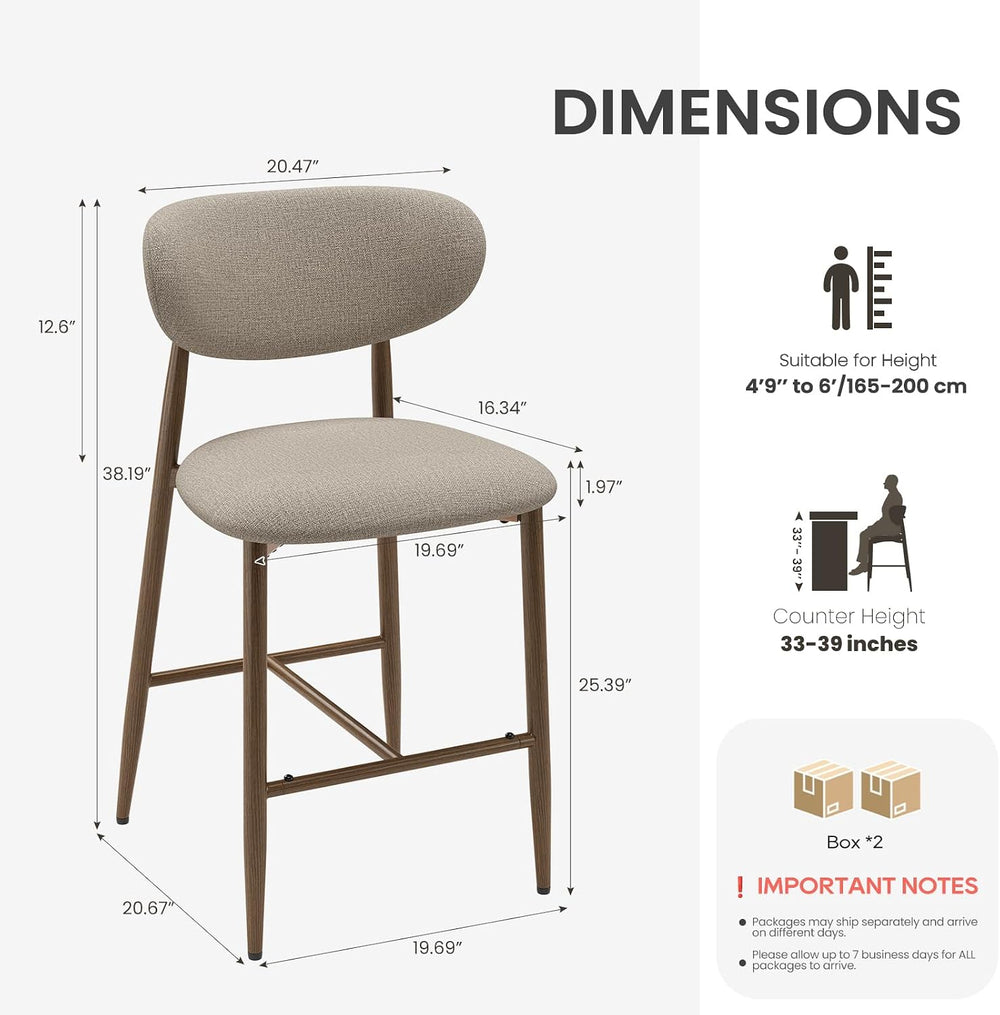 MALOL Counter Height Bar Stools with Backs Set of 4, Camel