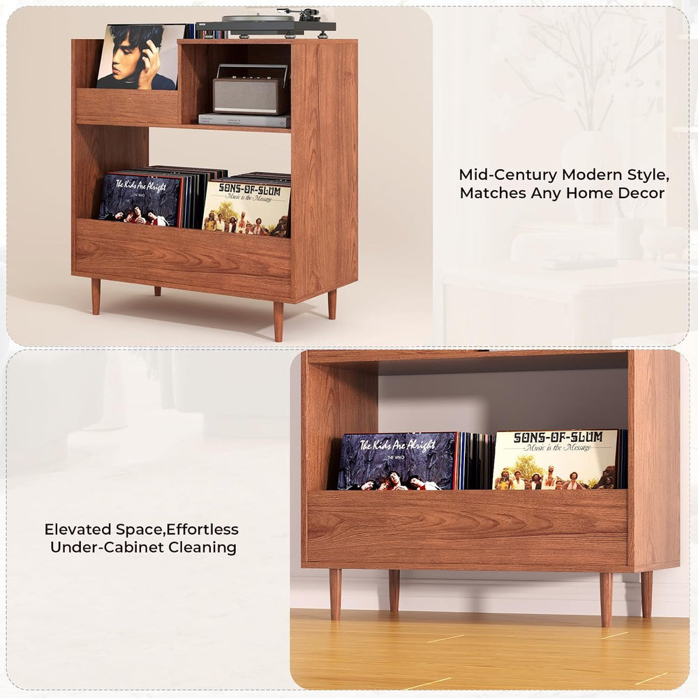 BROTTAR Mid Century Modern Record Player Stand，2-Tier Vinyl Record Storage